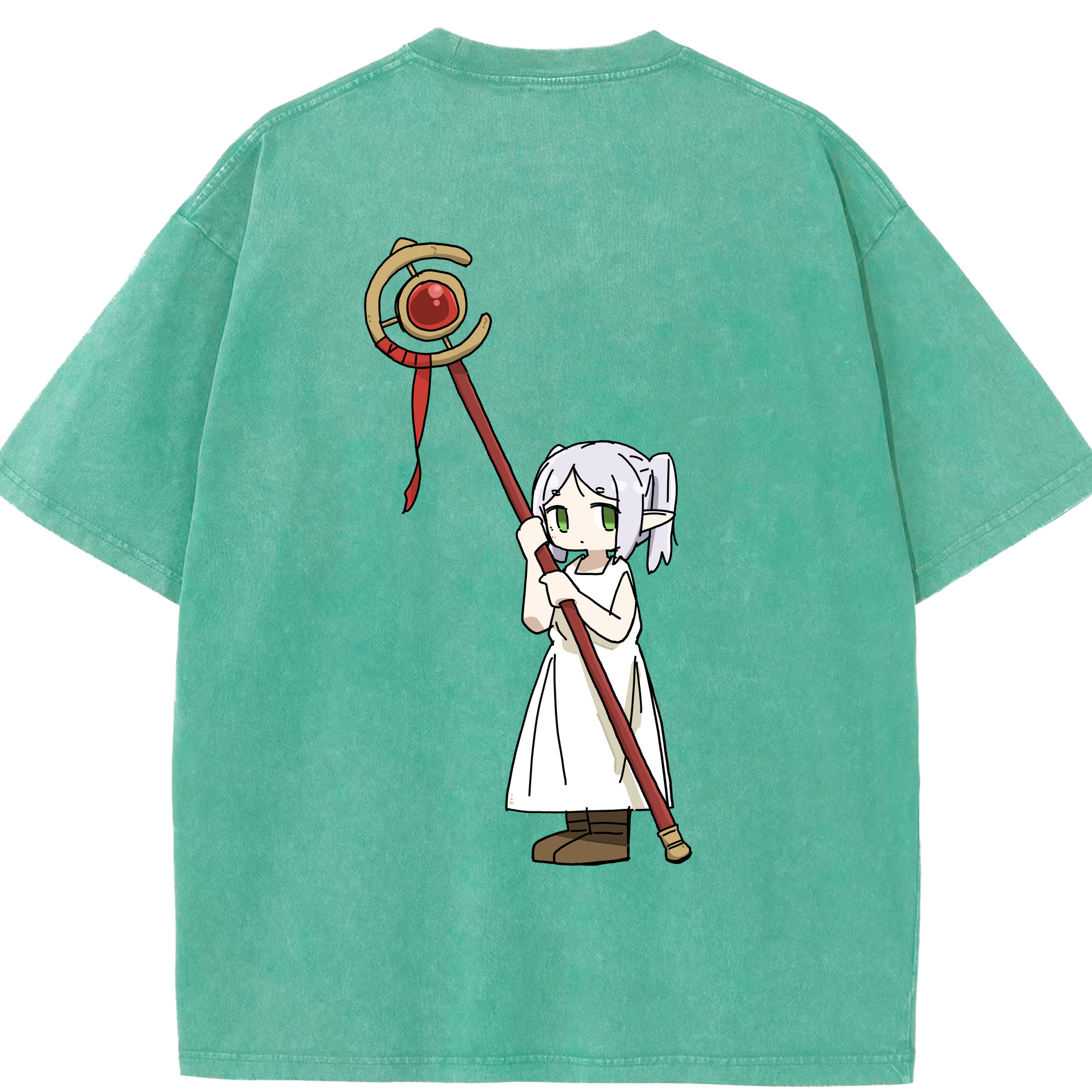 （画像用） 葬送のフリーレン Frieren 綿100% ヴィンテージ風 半袖Tシャツ（背面プリント）
